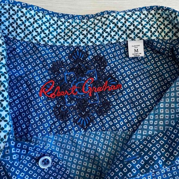 Robert Graham Blue Geometric Print Homedale Men's Shirt Classic Fit Size M - Picture 3 of 10